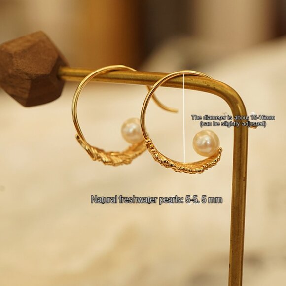 New 18K Yellow Gold Silver Needle Feather Pearl Earrings - Picture 6 of 6